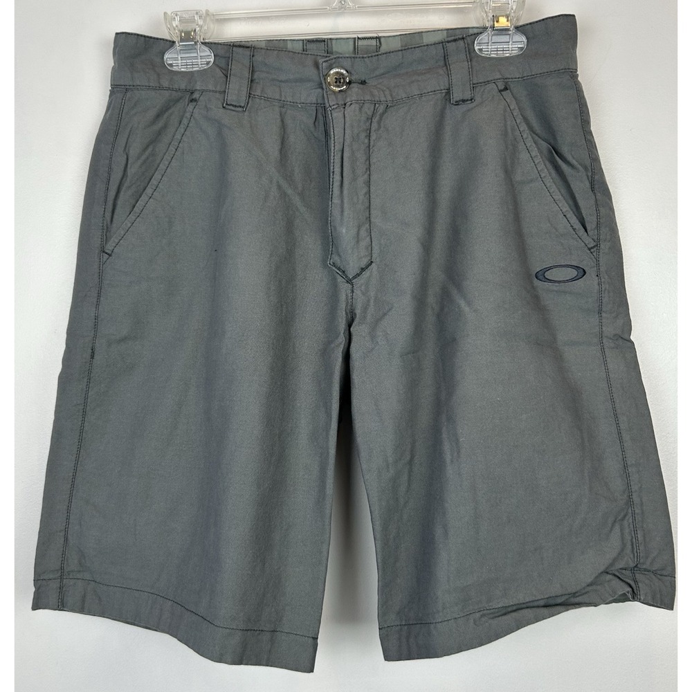 Oakley Shorts Mens 30" Chino Golf Cotton Blend 10" Reversible Gray Stripe Read